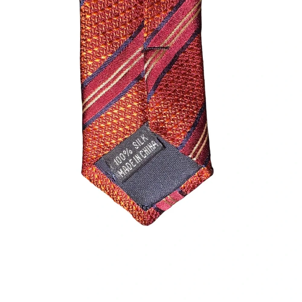 Zarrano Platinum Tie Orange Burgundy Striped 100% Silk Mens‎ 59 x 3.25
